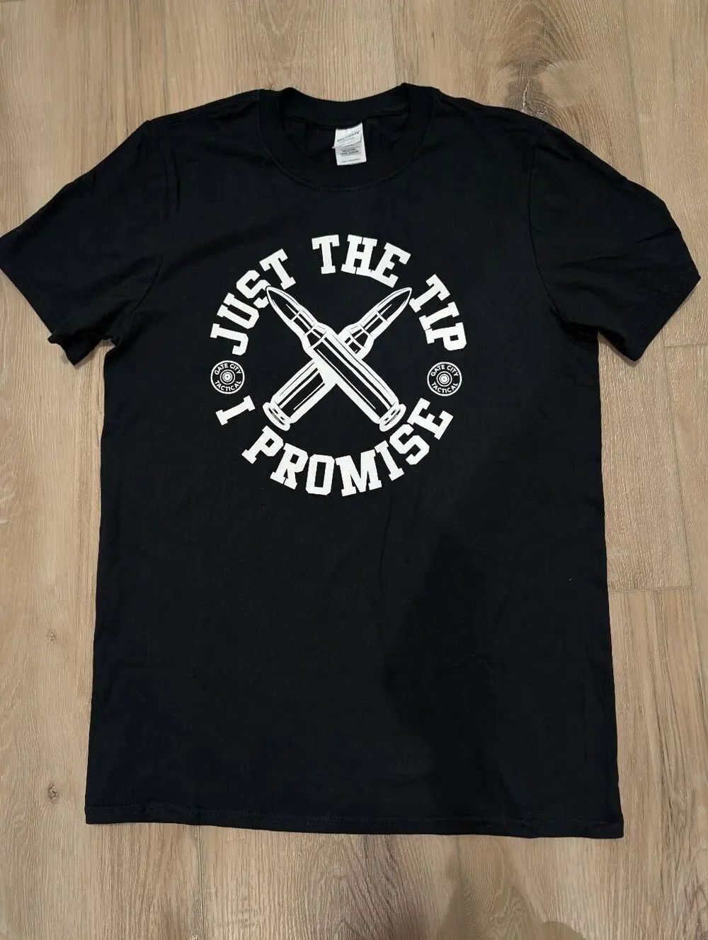 Funny Tactical Shirt Just The Tip I Promise Black Unisex Small Bullet 2A Idaho